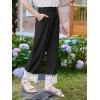Girls Wide Leg Pants Kids Fashion Lace Hem Elastic Waist Uniform Pants Slacks with Pockets 5-14 Years(Black)