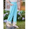 Girls Wide Leg Pants Kids Fashion Lace Hem Elastic Waist Uniform Pants Slacks with Pockets 5-14 Years(Blue)