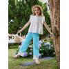 Girls Wide Leg Pants Kids Fashion Lace Hem Elastic Waist Uniform Pants Slacks with Pockets 5-14 Years(Blue)
