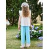 Girls Wide Leg Pants Kids Fashion Lace Hem Elastic Waist Uniform Pants Slacks with Pockets 5-14 Years(Blue)