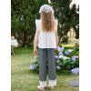 Girls Wide Leg Pants Kids Fashion Lace Hem Elastic Waist Uniform Pants Slacks with Pockets 5-14 Years(Grey)
