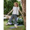 Girls Wide Leg Pants Kids Fashion Lace Hem Elastic Waist Uniform Pants Slacks with Pockets 5-14 Years(Grey)