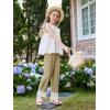 Girls Wide Leg Pants Kids Fashion Lace Hem Elastic Waist Uniform Pants Slacks with Pockets 5-14 Years(Khaki)