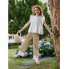 Girls Wide Leg Pants Kids Fashion Lace Hem Elastic Waist Uniform Pants Slacks with Pockets 5-14 Years(Khaki)