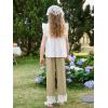 Girls Wide Leg Pants Kids Fashion Lace Hem Elastic Waist Uniform Pants Slacks with Pockets 5-14 Years(Khaki)