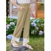Girls Wide Leg Pants Kids Fashion Lace Hem Elastic Waist Uniform Pants Slacks with Pockets 5-14 Years(Khaki)