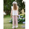 Girls Wide Leg Pants Kids Fashion Lace Hem Elastic Waist Uniform Pants Slacks with Pockets 5-14 Years(Light Pink)