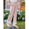Girls Wide Leg Pants Kids Fashion Lace Hem Elastic Waist Uniform Pants Slacks with Pockets 5-14 Years(Light Pink)