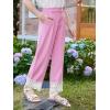 Girls Wide Leg Pants Kids Fashion Lace Hem Elastic Waist Uniform Pants Slacks with Pockets 5-14 Years(Pink)
