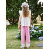 Girls Wide Leg Pants Kids Fashion Lace Hem Elastic Waist Uniform Pants Slacks with Pockets 5-14 Years(Pink)