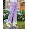 Girls Wide Leg Pants Kids Fashion Lace Hem Elastic Waist Uniform Pants Slacks with Pockets 5-14 Years(Purple)