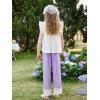 Girls Wide Leg Pants Kids Fashion Lace Hem Elastic Waist Uniform Pants Slacks with Pockets 5-14 Years(Purple)