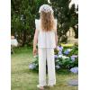 Girls Wide Leg Pants Kids Fashion Lace Hem Elastic Waist Uniform Pants Slacks with Pockets 5-14 Years(White)