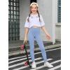 Haloumoning Girls Athletic Leggings with Pockets Kids High Waist Active Tights Dance Running Yoga Pants 5-14 Years(Light Blue)