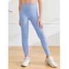 Haloumoning Girls Athletic Leggings with Pockets Kids High Waist Active Tights Dance Running Yoga Pants 5-14 Years(Light Blue)