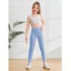Haloumoning Girls Athletic Leggings with Pockets Kids High Waist Active Tights Dance Running Yoga Pants 5-14 Years(Light Blue)