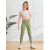 Haloumoning Girls Athletic Leggings with Pockets Kids High Waist Active Tights Dance Running Yoga Pants 5-14 Years(Light Green)