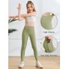 Haloumoning Girls Athletic Leggings with Pockets Kids High Waist Active Tights Dance Running Yoga Pants 5-14 Years(Light Green)