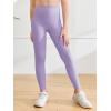 Haloumoning Girls Athletic Leggings with Pockets Kids High Waist Active Tights Dance Running Yoga Pants 5-14 Years(Light Purple)