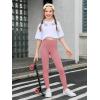 Haloumoning Girls Athletic Leggings with Pockets Kids High Waist Active Tights Dance Running Yoga Pants 5-14 Years(Pink)
