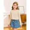 Haloumoning Girls Long Sleeve Shirts Pleated Casual Crewneck Fall Fashion Tops Basic Tees 5-14Y(Beige)