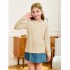 Haloumoning Girls Long Sleeve Shirts Pleated Casual Crewneck Fall Fashion Tops Basic Tees 5-14Y(Beige)