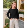 Haloumoning Girls Long Sleeve Shirts Pleated Casual Crewneck Fall Fashion Tops Basic Tees 5-14Y(Black)