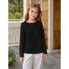 Haloumoning Girls Long Sleeve Shirts Pleated Casual Crewneck Fall Fashion Tops Basic Tees 5-14Y(Black)