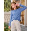 Haloumoning Girls Long Sleeve Shirts Pleated Casual Crewneck Fall Fashion Tops Basic Tees 5-14Y(Blue)
