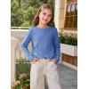 Haloumoning Girls Long Sleeve Shirts Pleated Casual Crewneck Fall Fashion Tops Basic Tees 5-14Y(Blue)