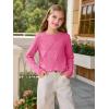 Haloumoning Girls Long Sleeve Shirts Pleated Casual Crewneck Fall Fashion Tops Basic Tees 5-14Y(Bright Pink)