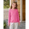 Haloumoning Girls Long Sleeve Shirts Pleated Casual Crewneck Fall Fashion Tops Basic Tees 5-14Y(Bright Pink)