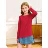 Haloumoning Girls Long Sleeve Shirts Pleated Casual Crewneck Fall Fashion Tops Basic Tees 5-14Y(Bright Red)