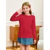Haloumoning Girls Long Sleeve Shirts Pleated Casual Crewneck Fall Fashion Tops Basic Tees 5-14Y(Bright Red)