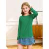 Haloumoning Girls Long Sleeve Shirts Pleated Casual Crewneck Fall Fashion Tops Basic Tees 5-14Y(Green)