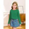 Haloumoning Girls Long Sleeve Shirts Pleated Casual Crewneck Fall Fashion Tops Basic Tees 5-14Y(Green)