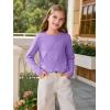 Haloumoning Girls Long Sleeve Shirts Pleated Casual Crewneck Fall Fashion Tops Basic Tees 5-14Y(Light Purple)