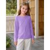 Haloumoning Girls Long Sleeve Shirts Pleated Casual Crewneck Fall Fashion Tops Basic Tees 5-14Y(Light Purple)