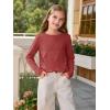 Haloumoning Girls Long Sleeve Shirts Pleated Casual Crewneck Fall Fashion Tops Basic Tees 5-14Y(Red)