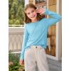 Haloumoning Girls Long Sleeve Shirts Pleated Casual Crewneck Fall Fashion Tops Basic Tees 5-14Y(Sky Blue)