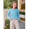 Haloumoning Girls Long Sleeve Shirts Pleated Casual Crewneck Fall Fashion Tops Basic Tees 5-14Y(Sky Blue)
