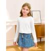 Haloumoning Girls Long Sleeve Shirts Pleated Casual Crewneck Fall Fashion Tops Basic Tees 5-14Y(White)