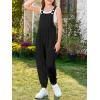 Haloumoning Girls Overalls Kids Casual Sleeveless Jumpsuit One Piece Rompers with Pockets 5-14 Years(Black)