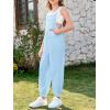 Haloumoning Girls Overalls Kids Casual Sleeveless Jumpsuit One Piece Rompers with Pockets 5-14 Years(Light Blue)