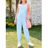 Haloumoning Girls Overalls Kids Casual Sleeveless Jumpsuit One Piece Rompers with Pockets 5-14 Years(Light Blue)