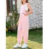 Haloumoning Girls Overalls Kids Casual Sleeveless Jumpsuit One Piece Rompers with Pockets 5-14 Years(Pink)