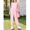 Haloumoning Girls Overalls Kids Casual Sleeveless Jumpsuit One Piece Rompers with Pockets 5-14 Years(Pink)
