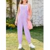 Haloumoning Girls Overalls Kids Casual Sleeveless Jumpsuit One Piece Rompers with Pockets 5-14 Years(Purple)