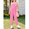 Haloumoning Girls Overalls Kids Casual Sleeveless Jumpsuit One Piece Rompers with Pockets 5-14 Years(Rose Red)