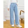 Haloumoning Girls Wide Leg Baggy Jeans Kids Fashion Pleated Elastic High Waist Denim Pants with Pockets 5-14 Years(Blue)